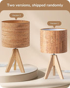 EDISHINE Small Table Lamp, Wooden Tripod Nightstand Lamp with Bark Linen Shade, Farmhouse Bedside Lamp for Nursery, Bedroom, Kids Room, Office, Reading Desk, 14.2 Inch, E26 Socket, ON/Off Switch