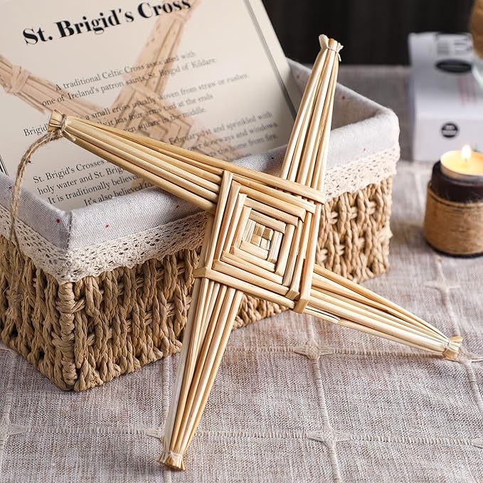 Bucherry St. Brigid's Wall Cross Decor Irish Gift Cross with History Card for Irish Blessing Gift for Celtic Imbolc Decor(Classic Style,12 in,Straw Color)