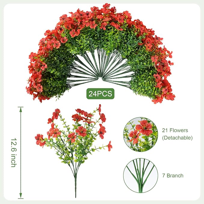 24 Bundles Artificial Fall Flowers for Outdoor Realistic Faux Flower Garden Home Decoration, Hanging Autumn Fall Decor Daisy with Eucalyptus Fake Plants Greenery Porch Patio Front Door Decors