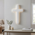 BESTOYARD 8.26 inch Large White Wooden Wall Cross, Solid Wood Christian Decor for Home, Living Room, Church Altar - Hanging Religious Spiritual Gift for Baptism, Christmas, House Blessing