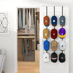 HapiRm Over Door Hat Rack - 3 Packs Hat Organizer with 12 Hooks Design, Hanging Baseball Cap Organizer Storage Holds Up to 60 Caps for Door, Bedroom, Closet (Black)