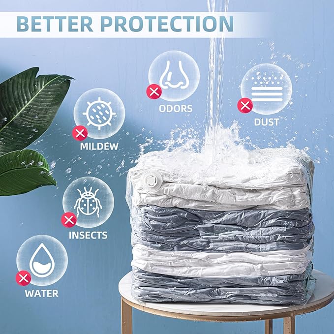 6 Pack Vacuum Storage Bags, Cube Combo (3 Jumbo+3 Medium), Vacuum Seal Bags for Clothing, Bedding, Blanket, Space Saving Closet Organization