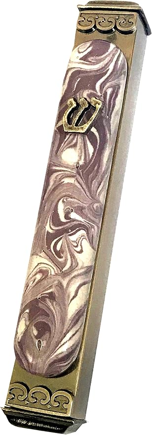 Mezuzah, Easy Mount, Art Glass on Metal Case *Gift Box and Non-Kosher Scroll Included* (Grape)