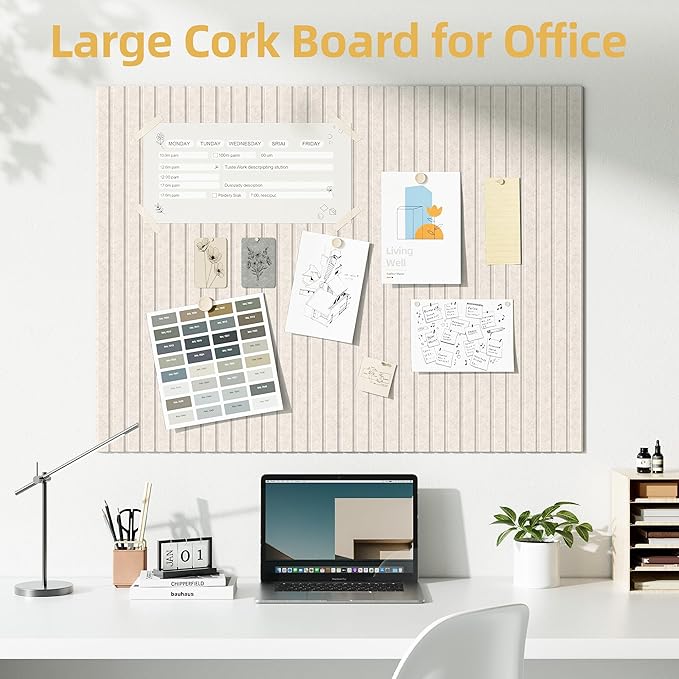Large Cork Board for Wall 48" x 60" Oatmeal Bulletin Board with Safe Removable Adhesive Squares for Pictures Photos, Alternative CorkBoard Felt Pin Boards Tiles for Office Classroom Wall Decor-20 Pack