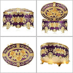 Hipiwe Vintage Oval Jewelry Storage Box Metal Trinket Organizer Purple Treasure Chest Box for Earring Necklace Ring Holder Gift for Women