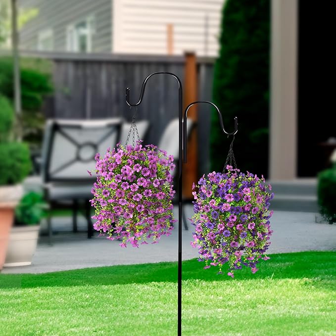 Homsunny Artificial Fake Hanging Plants Flowers Baskets for Outdoor Outside Spring Decor,Faux Silk Daisy UV Resistant Look Real Summer Decorations for Home Porch Patio Yard Garden(Purple