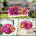 INQCMY Artificial Fake Flowers for Outdoor Spring Decoration,12 Bundles Faux Silk Colorful Morning Glory with Eucalyptus UV Resistant Realistic Fake Plants for Outside Planter Porch Patio Yard Garden