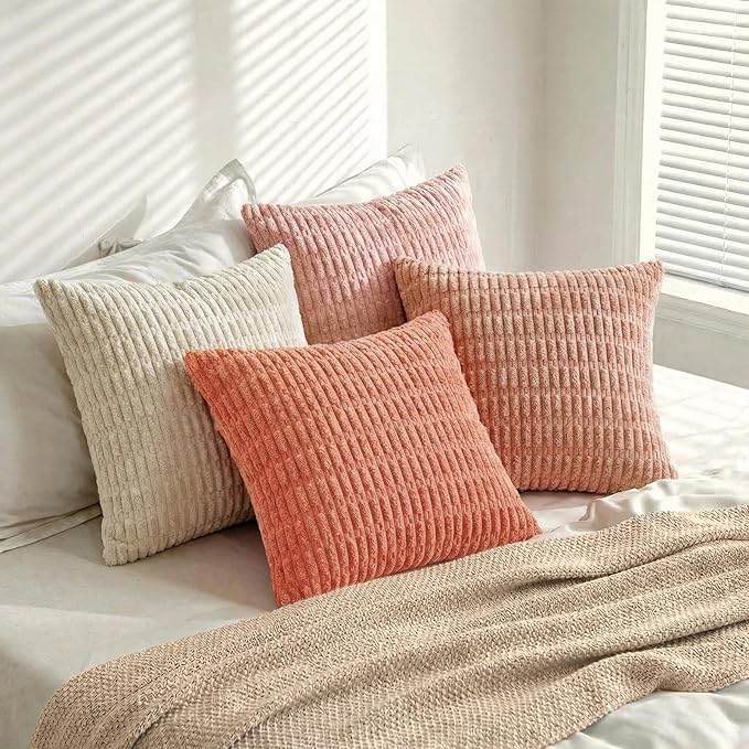 Fancy Homi 4 Packs Decorative Throw Pillow Covers for Living Room Couch Bed, Modern Farmhouse Boho Home Décor Accent Cushion Case, 24" x 24", Pink Series