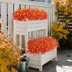 Artificial Fake Mums Fall Flowers for Outdoor Outside Decoration 12 Bundles Faux Silk Flowers Plants Realistic Daisy UV Resistant Fall Décor Autumn Front Door Porch Patio Yard Decoration