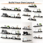 upsimples Floating Shelves for Wall, 23.6 Inch Shelves for Decor Storage Set of 6, Wall Mounted Wood Shelf for Bedroom, Living Room, Bathroom, Kitchen, Long Picture Ledge Shelves, Black