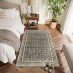 Washable 2x3 Entryway Rug, Boho Non-Slip Door Mat Vintage Distress Small Rugs for Kitchen Nursery Office Bedroom, 0.3" Neutral Oriental Throw Carpet with Cushioning Pad, Black/Brown/Blue/Multi