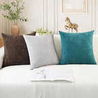 CaliTime Throw Pillow Covers Decorative 20 X 20 Inches Pack of 2 Cozy Chenille Cushion Cases for Couch Sofa Bed Living Room Home Teal