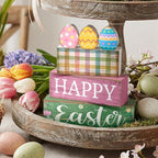 Lineshading 4 Pcs Easter Table Decoration Wooden Pastel Eggs - No Assembly Required Reusable Happy Easter Tiered Tray Decor, Perfect for Home Kitchen Party Farmhouse Centerpieces & Holy Week Gift