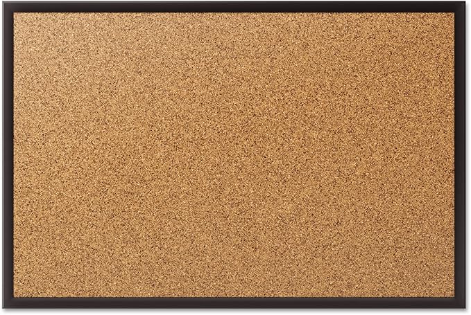 Quartet Cork Bulletin Board 24"W x 18"H Pin Board, Black Aluminum Frame (2301B)