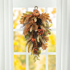 Glitzhome Decorative Teardrop Swag for Front Door, Artificial Wall Swags with Leaf & Pumpkins & Pine Cones & Berries for Home Porch Wall Window Halloween Thanksgiving Indoor Outdoor Decor