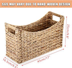 BTSKY Woven Magazine Holder, Water Hyacinth Magazine Basket, Natural Storage Basket Bin for Books & Files, Bathroom Magazine Rack with Built-in-Handle for Home, Office & Desk - 17x6.5x9.8 Inch