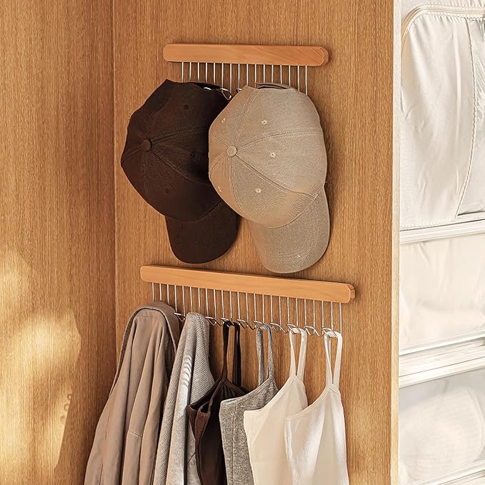 Pull Out Bra Hanger for Closet, Sliding Hooks Rack for Belt Ties Tank Top Scarf Jewelry, Space Saving Organizr for Wardrobe Cabinet, Left Side 12 Hooks Rail, 2 Pcs
