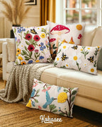 Embroidered Lumbar Pillow Cover 20x12 Inch - Spring Summer Boho Decorative Pillow Cover with Zipper for Living Room Couch Sofa Bed Aesthetic Design Bird Lemon Cushion Pillowcase