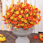 MARTINE MALL 12 Bundles Artificial Fall Mums Flowers for Outdoors, Faux Mums for Outdoor Planters, UV Resistant Fall Flowers Artificial for Outdoors Front Porch (Orange & Yellow)