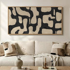 Large Framed Neutral Abstract Wall Art for Living Room, Horizontal Black Beige Canvas Prints Paintings Artwork for Walls, Modern Minimalist Pictures for Bedroom Dining Room Office Wall Decor 30x60 In