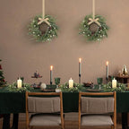 8 PCS Christmas Wreath Christmas Kitchen Cabinet Wreaths with Burlap Ribbon Mini Wreath Pine Garland Frosted Cedar Pine Cone Hanging Garlands Candle Rings for Front Door Window Chair Wall