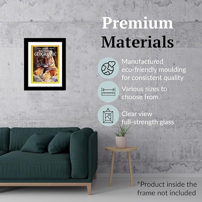 Creative Picture Frames 10 x 12 Magazine Frame with Full-Strength Glass, Holds Up To A 1/4" Thick Media with Installed Hangers for Easy Mounting, 12x14 Manhattan Black Frame with White Mat