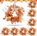 8 Pcs 3 Inch Fall Floral Wreaths Autumn Harvest Sunflowers Pumpkins Leaves Berries Hanging Candle Rings Wreath Mini Thanksgiving Table Centerpiece Wreath for Pillar Cabinets Farmhouse Decoration