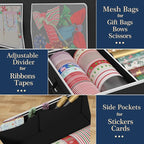 GoMaihe Wrapping Paper Storage with Wheels: Fits 41" Under-bed Gift Wrap Organizer & Container for Christmas Ribbon Accessories | Pockets & Adjustable Dividers | Easy Pull-out | Heavy-duty | Black