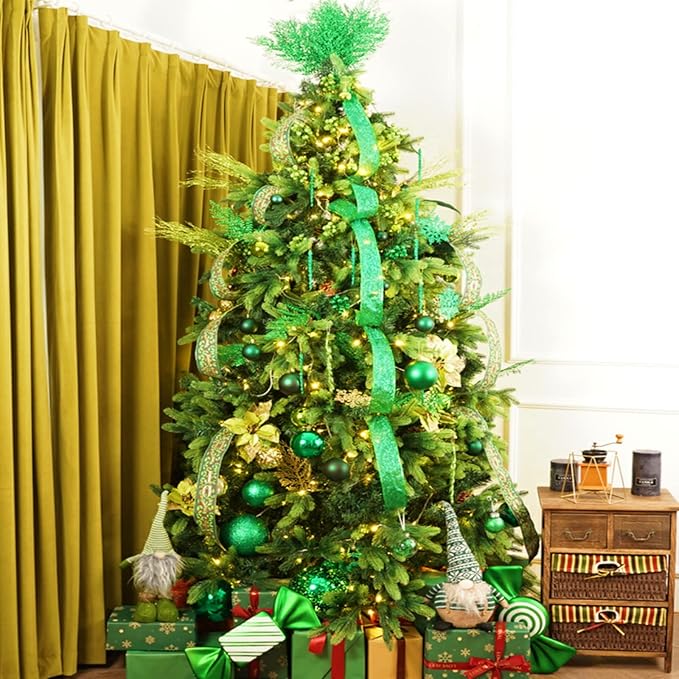 SLK 16-Pack Artificial Glitter Pick Set Of Berry Sprays Stem Ornaments, Christmas Decoration Glittery Twigs, Christmas Tree Picks, Branches, Wreath For Christmas Day, Halloween，Party ,Holiday，Green
