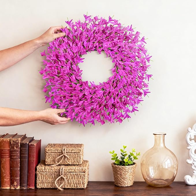 26 Inch Spring Wreaths for Front Door Large Easter Valentines Forsythia Floral Summer Spring Door Wreaths Outdoor All Season Spring Decor for Home Porch Room Window Wall Farmhouse Decor(Rose red)