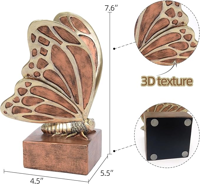 Vintage Brown Butterfly Bookends,Resin Book Ends for Shelves,Heavy Duty Decorative Bookends,Creative Book Stopper Holder Decor for Desk Home Office,Shelf Decoration,Gifts for Mother's Day