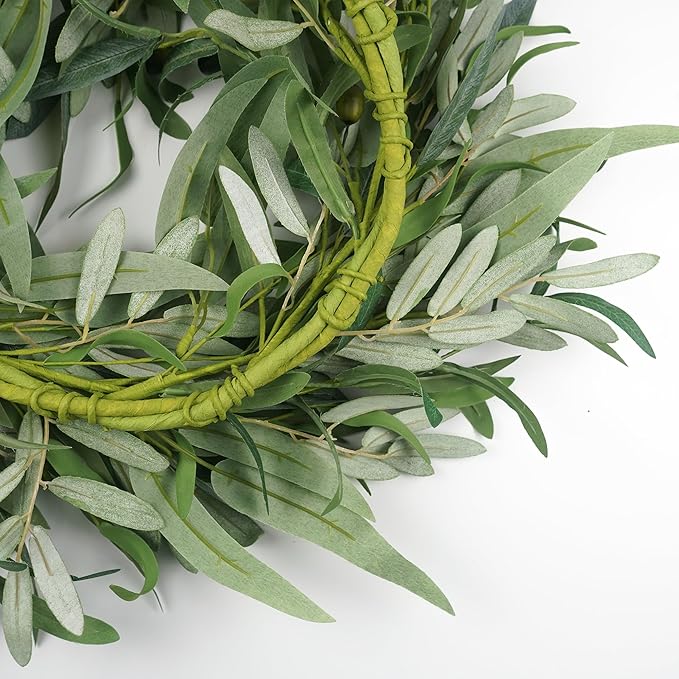Olive Wreath for Front Door 22 inch, Greenery All Season Wreath with Olive Leaf Fruit, Home Decoration for Outdoor Living Room Indoor Wall and Outside Summer All Season Wedding