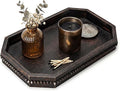 EOSAHR Rustic Decorative Tray with Beaded Edge for Room Decor - Retro Wooden Serving Tray for Coffee Table - Ideal for Makeup Vanity & Bedroom Display Room Decor Aesthetic(Distressed Black)