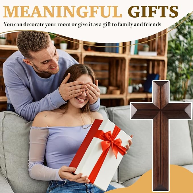 Yookin 13inches Wood Wall Cross Wooden Wall Decor Hanging Cross Decorations for Church Home Office Christian Baptism Religious Gift(Black Walnut)