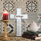 dsjaidh Cross Wall Decor - White Scripture Wooden Cross For Wall - Minimalist Wooden Hanging Signs Christian Easter Decor for Home Office Church Baptism - Christian Gifts for Men Women (Courage)- A02