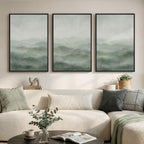 Large Framed Green Abstract Landscape Canvas Wall Art for Living Room, 3 Piece Modern Prints Paintings Artwork for Walls, Minimalist Nature Mountain Pictures Wall Decor for Bedroom, Office 24x36 In