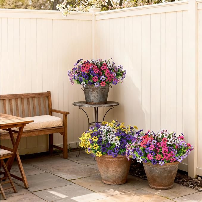 Artificial Flowers for Outdoor Faux Flower Spring Decoration, 12 Bundles Fake Plants Silk Daisy Bulk UV Resistant Realistic for Outside Porch Patio Balcony Planter Yard Garden Home Decor(Mixed 3)