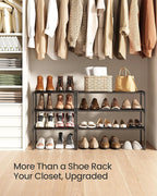 SONGMICS Shoe Rack, 3-Tier Shoe Organizer, Metal Storage Shelf, Upright or Upside Down, for 4-8 Pairs, Stackable, for Entryway, 11.8 x 16.7 x 21.5 Inches, Black ULSA003B01