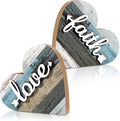 Jetec 2 Pcs Rustic Decorations for Living Room Home Shelf Mantel Entryway Table, Farmhouse Knick Knacks Christian Table Centerpiece Wooden Heart Decor for Dining Room Housewarming Gift(Love Style)