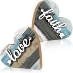 Jetec 2 Pcs Rustic Decorations for Living Room Home Shelf Mantel Entryway Table, Farmhouse Knick Knacks Christian Table Centerpiece Wooden Heart Decor for Dining Room Housewarming Gift(Love Style)