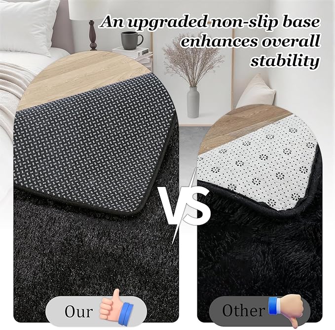 Fluffy 4x6 Area Rugs for Living Room Bedroom: Ultra Soft Shag Rug Non-Slip Non-Shedding Small Plush Bedside Rug Indoor Floor Carpets for Kids Room Playroom Entryway Nursery Dorms Home Decor Black