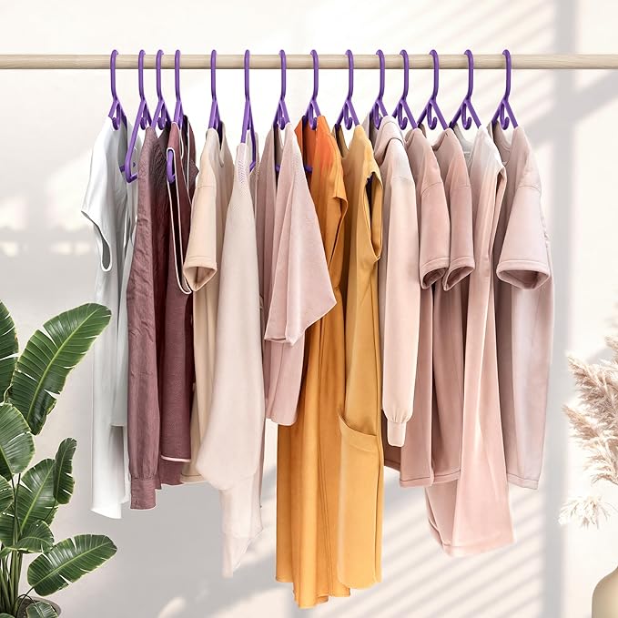 NEATERIZE Thick Heavy Duty Hangers - Purple Plastic Clothes Hangers 12 Pack - Great for Coat Hanger, Jackets Jeans & Suit Hanger for Closet, New Apartment Essentials Percheros Ganchos para Colgar Ropa
