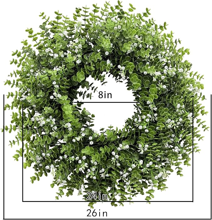 26In Artificial Boxwood Wreaths for Front Door,Boxwood Spring Summer Door Wreath,Artificial Greenery Wreath, Hanging for Home Porch Farmhouse Window Wedding Party Decor All Year Round Indoor Outdoor