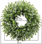 26In Artificial Boxwood Wreaths for Front Door,Boxwood Spring Summer Door Wreath,Artificial Greenery Wreath, Hanging for Home Porch Farmhouse Window Wedding Party Decor All Year Round Indoor Outdoor