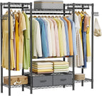 Coat Rack Clothes Wardrobe：Closet Organizer and Storage Clothing Garment Rack with Shelves Heavy Duty for Hanging Clothes Portable Adjustable Black 15.8" DX56.8 WX76.5 H
