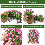 Artificial Faux Hanging Flowers Plants Baskets for Outdoor Spring Summer Decorations,Resistant Fake Morning Glory Silk Plants for Outside UV Resistant Patio Yard Home Porch Decor(Light purple)