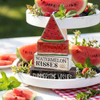 Lineshading 4 Pcs Summer Table Decor Wooden Watermelon Tiered Tray Decor Rustic Farmhouse Watermelon Block Signs Gifts Summer Tabletop Centerpieces for Home Kitchen Coffee Bar Decorations