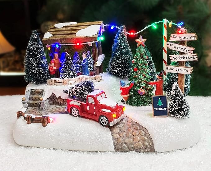 MOMENTS IN TIME Christmas Village Tree Animation Building Home Decor with LED Lights and Christmas Music Battery Operated (not Included)
