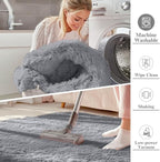 OLANLY 2x8 Machine Washable Runner Rugs for Hallway, Soft Fluffy Shaggy Bedside Rugs for Bedroom, Living Room, Indoor Floor Carpet for Kids Girls Boys, Nursery Rooms, Home Decor Aesthetic, Light Grey