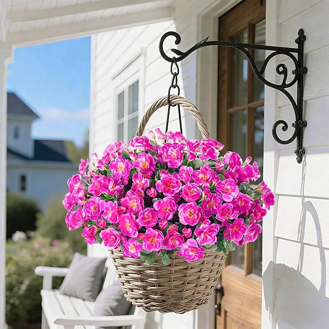 HyeFlora Artificial Faux Outdoor Flowers Plants for Spring Summer Decoration, Fake Silk Fuchsia Camellia UV Resistant Look Real for Planter Outside Front Door Porch Patio Balcony, 3 Large Bundles